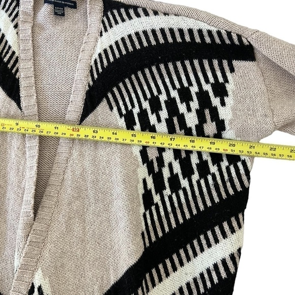 American Eagle Cardigan Womens S Beige Open Front Aztec Fringe Sweater - Picture 6 of 8